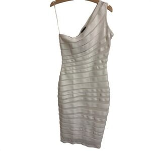 NWT The Sang White One Shoulder Bandage Dress Sheer Stripe Cocktail Party Size M